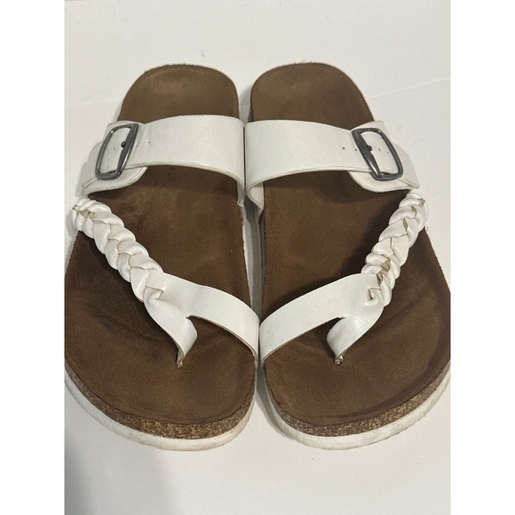 Aeropostale White Braided Thong Sandals Adjustable Buckle Slides‎ Size 8 - Picture 1 of 6